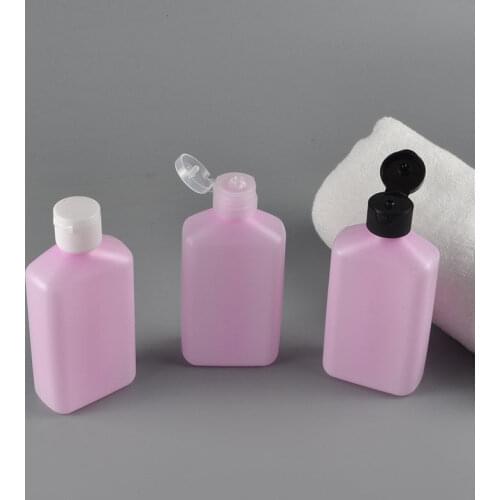 Pink 50Pcs 120ML Travel Plastic Flat Shape Bottle Flip Top Cap For Cosmetic Bottle Empty Lotion Shampoo Makeup PE Bottles