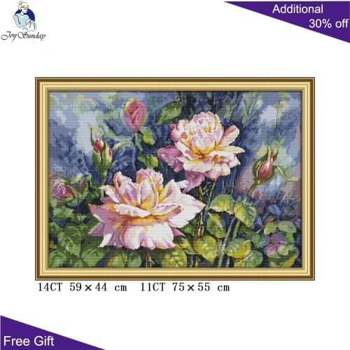 Joy Sunday Rose Needlework H772 14CT 11CT Counted and Stamped Home Decor Vintage Rose Embroidery DIY Cross Stitch kits