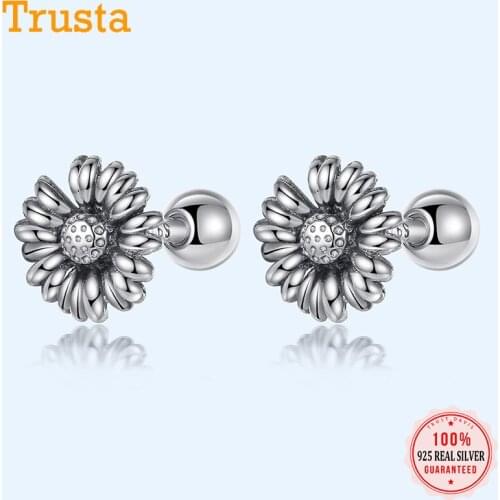 TrustDavis Real 925 Sterling Silver Fashion 2021 Daisy Flower Sweet Screw Stud Earrings For Women Wedding Fine Jewelry DB080