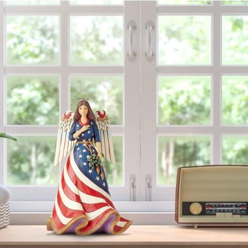 15x23cm Independence Day Female Angel Statue Resin Craft Figurine Lucky girl Sculpture Fairy Garden Home Decoration Accessories