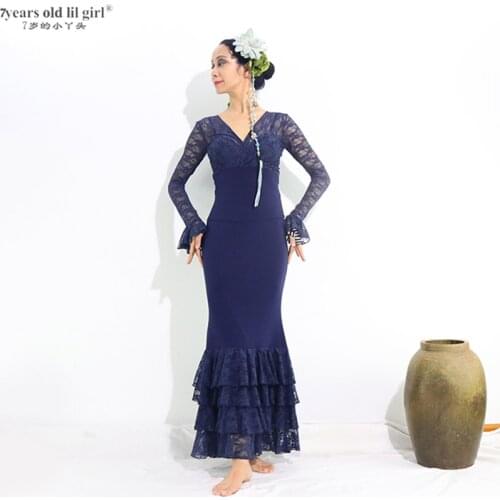 7years Old Lil Girl 2021Spanish Dance Top Flamenco Practice With Trumpet Belly EUU01