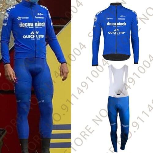 QUICK STEP 2021 Cycling Jersey Set Men‘s Blue autumn spring Clothing Long Sleeve Road Bicycle Wear Suit Maillot Ciclismo Ropa