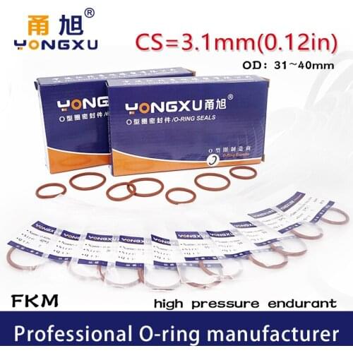 3PCS/lot Brown FKM fluororubber O-rings Seals CS3.1mm OD31/32/33/34/35/36/37/38/39/40mm O Ring Seal Gasket Rings Washer