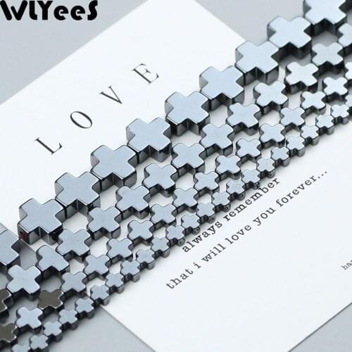 WLYeeS Jesus Cross Shape Hematite Beads Earring Bracelet Necklace Pendant Making DIY Loose Beads For Women Men Jewelry wholesale