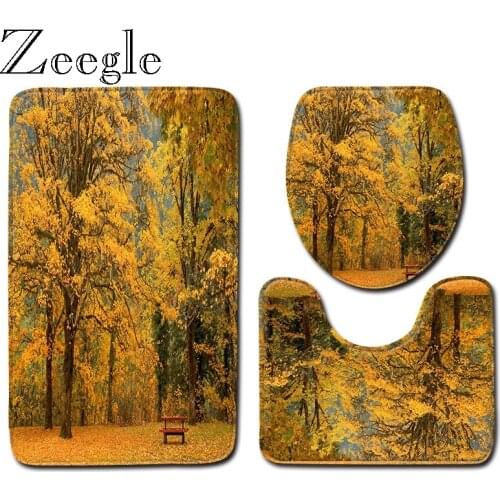 Zeegle Toilet Mat Toilet U Type Bath Mat Set Lid Toilet Cover Non Slip Pad Non-slip Bath Mat Polyester Toilet Foot Mat Floor Rug