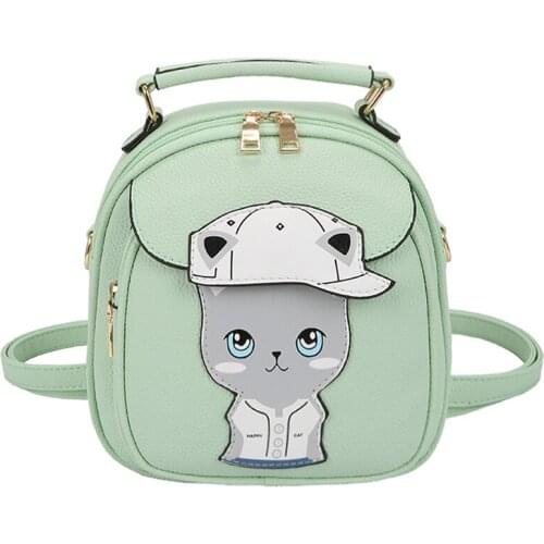 Women Leather Embroidery Backpack Preppy Girl Schoolbag Student Bag Female Travel Bag Tote Braccialini Style Art Cartoon Hat Cat