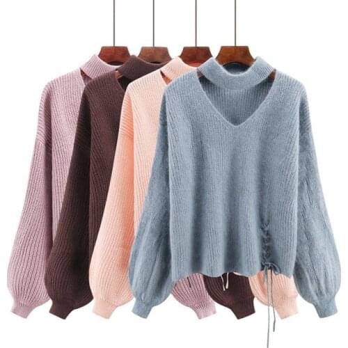 Womens Sweaters Winter V-neck Sexy Womens Knitted Jacket Trend Bandage Winter Clothes Women