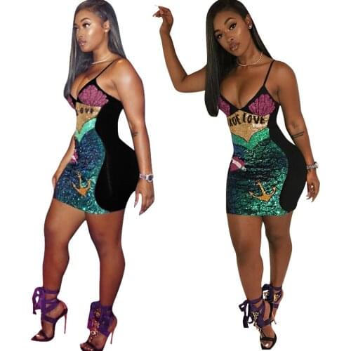 2021 V Neck Summer Green Sequined Backless Sexy Dress Women Off Shoulder Mini Dress Christmas Party Club Strap Dresses Vestidos