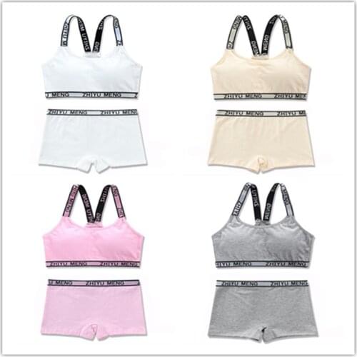 4 Sets/Lot Teen Girls Underwear Padded Cotton Underwear Bra Set 8-14Years