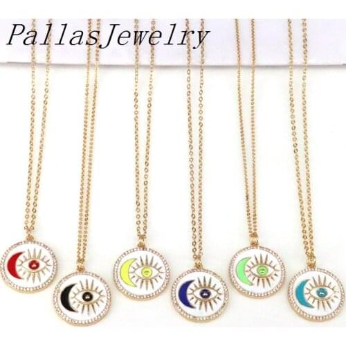 6Pcs Chic charm necklace for women jewelry,popular enamel eyes necklace,plating gold round shaped pendant necklace jewelry