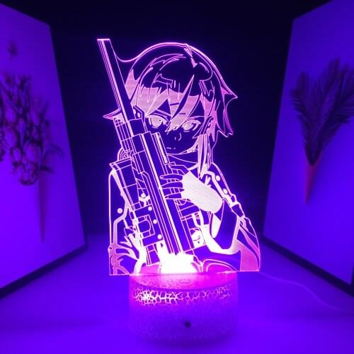 Anime Sword Art Online 3D LED Lamp Sinon Figure for Bedroom Decor Nightlight Birthday Gift Manga SAO Room LED Night Light