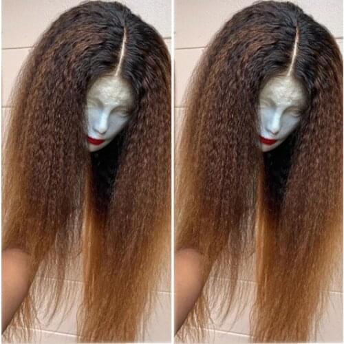 Ombre 1B 30 Kinky Straight 13x4 Lace Frontal Human Hair Wig 180Density Brazilian 10-34'' Remy Human Hair Wigs with Elastic Bands