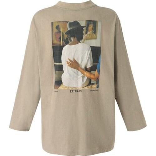 Kanye West Retro Artist Portrait Character Print T-Shirts Long Sleeve Hip Hop Streetwear Casual Vintage Limited Edition Tops Tee