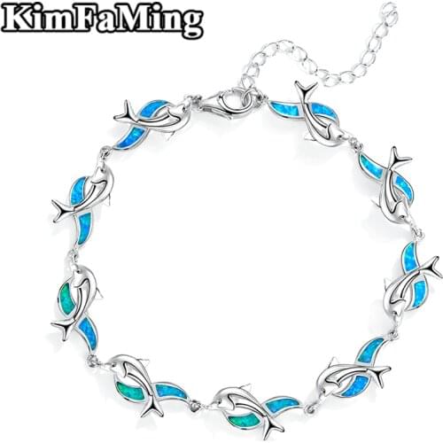 Lovely 925 Silver Opal Dolphin Bracelets in Fine Sea Animal Jewelry OPB008