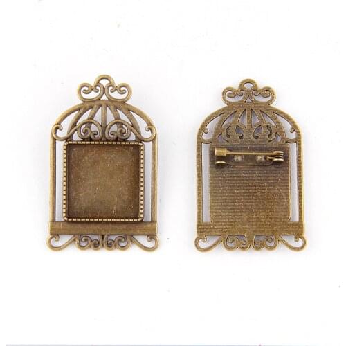 Fit 20mm Square Birdcage Antique Bronze Pendants Setting Cabochon Cameo Base Tray Bezel Blank DIY Jewelry Findings
