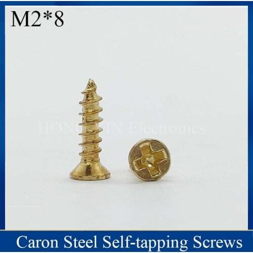 【M2*8】Gold Self Tapping Wood Screw Flat head Thread Nail Screw Fastener Wood Furniture Screws 1pcs