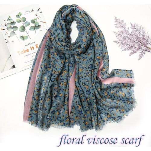 Fashion Floral Cotton Scarf Women Print Fringe Viscose Hijab Muslim Shawl and Wraps Islamic Foulard Female Muslim Hijabs Bandana