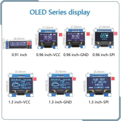 Blue word OLED series 0.91 inch/0.96 inch/1.3 inch OLED display module IIC I2C SPI 128X64 I2C SSD1306 12864 LCD for