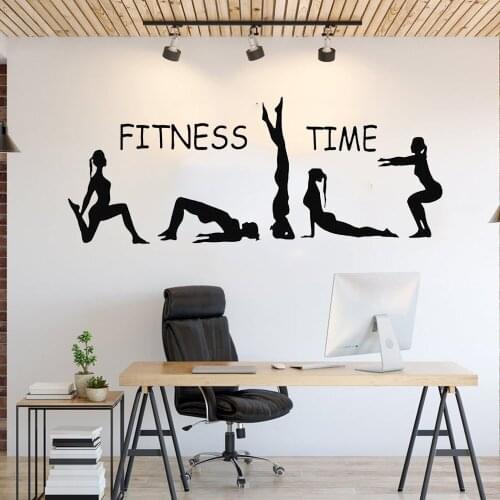 Fitness Time Sport Girls Gymnast Yoga Wall Decal Art Wall Stickers Gym Home Deocration Art Mural Girl Sports Vinyl Wall ph341