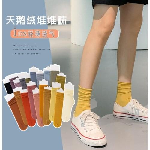 1 Pair Hot Sales Socks for Women Summer Breathable Thin Pile Candy Solid Color Tube Velvet Ice Wild Socks