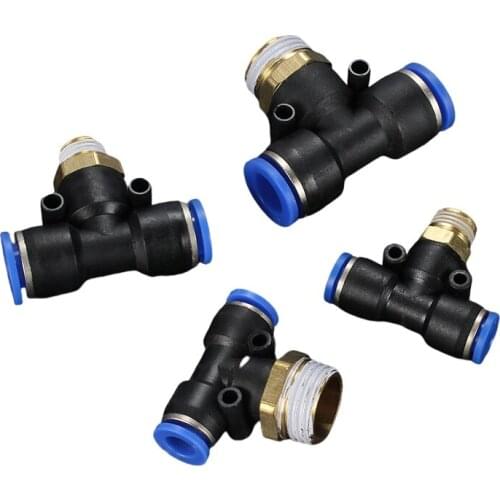 PB" Air Connector Fitting T Shape Tee 4mm To 12mm Hose Pipe To 1/8" 1/4" M5 3/8" 1/2" BSP Male Thread Pneumatic Coupler