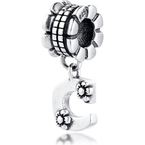 Fits for Pandora Charms Bracelets Letter C Beads 100% 925 Sterling Silver Jewelry Free Shipping