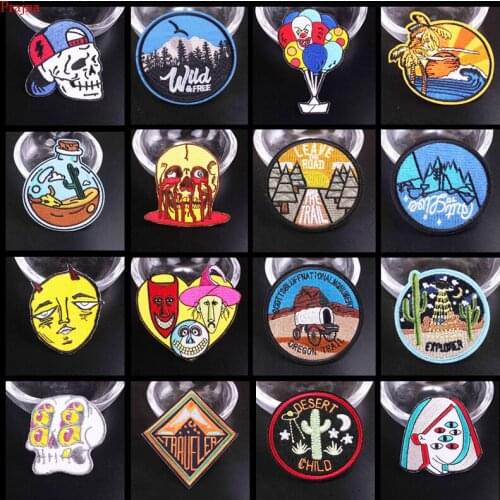 Prajna Hippie Skull Embroidered Patches For Clothing Iron On Patches Punk Stripes Stickers On Clothes Wilderness Appliques DIY