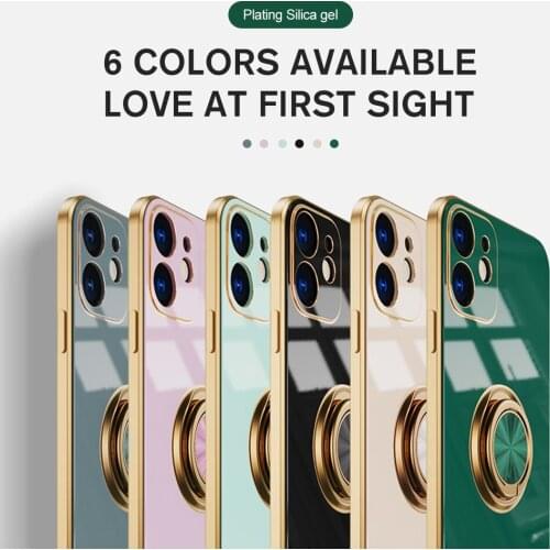 Luxury Plating Silicone Finger Ring Holder Cases For iPhone 12 Soft Phone Cover For APPLE 13 11 XR XS X SE 8 7 Pro Max Mini Plus