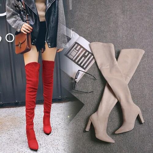 Sgesvier 2020 winter autumn stretch elastic thigh boots high heels shoes for woman over the knee high boots women overknee boots