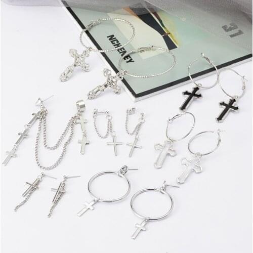 Fashion Vintage Cross Hoop Drop Earrings For Women Statement Simple Carved Portrait Dangle Earrings 2021 Trend New Jewelry Gifts