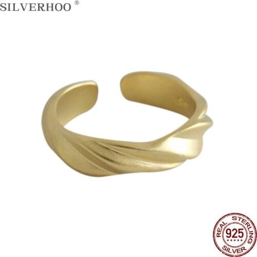 SILVERHOO 925 Sterling Silver Two-Color Ring For Women Adjustable High Quality Waves Classic Lady Rings Fine Jewelry Products