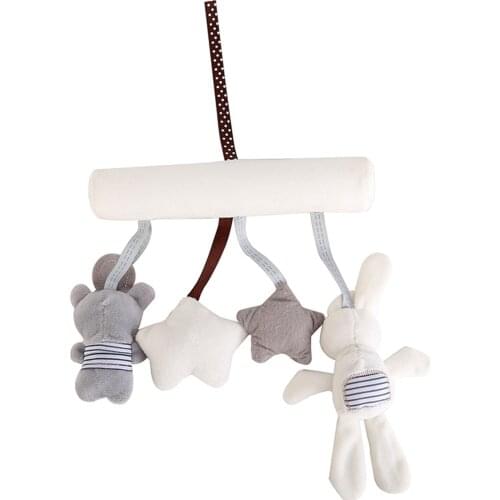 Cute Soft Hanging Bed Seat Plush Color Rabbit Bear Plush Toy Baby Mobile Rattles Toys Newborn Crib Bed Bell Accessory