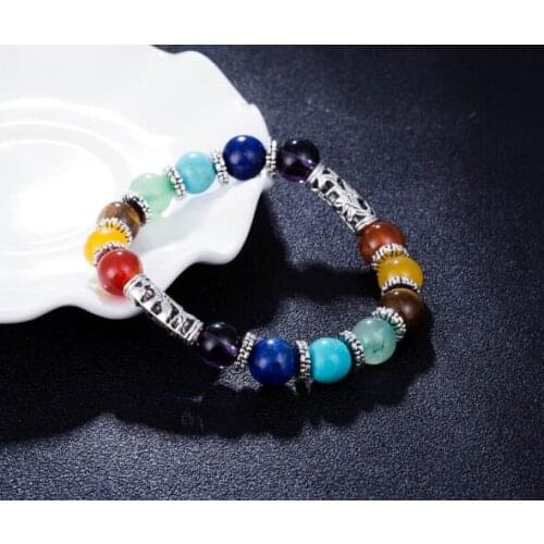 Blue 8mm Punk multicolor Agate beads Chakra Reiki Buddha Yoga Bracelet elastic adjustable Volcanic Stone Bangles hj56