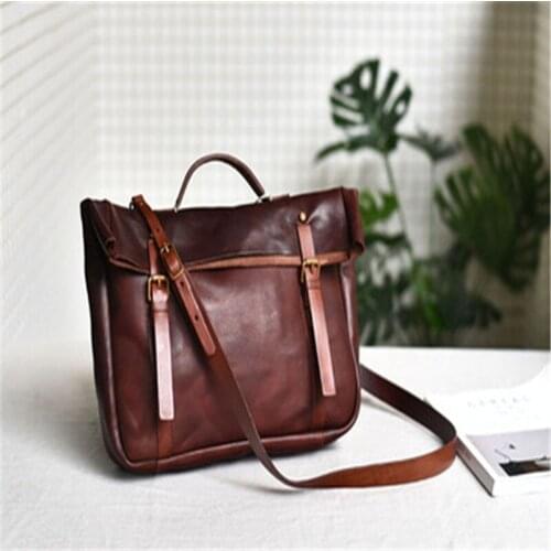 Retro leather one-shoulder Cambridge bag head layer cowhide casual personality cross-section Cambridge bag messenger mens bag