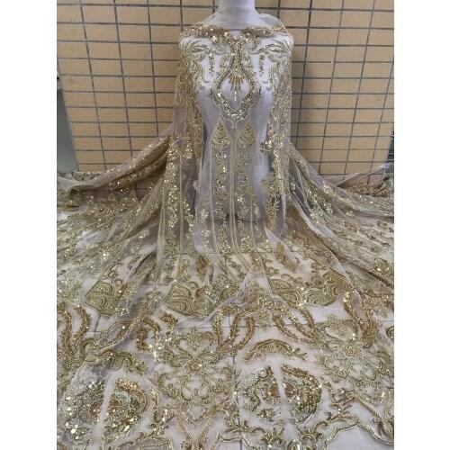 SYJ-188883 african tulle mesh lace fabric heavy beaded Embroidered french lace for wedding dress
