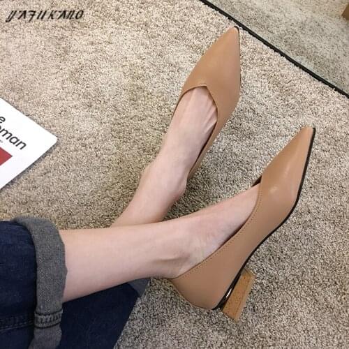 3 Cm Square Low Heel Black Work Single Shoes Fashion V-Mouth Design Lady Pumps Pointed Toe High Heels Simple Casual Women Shoes
