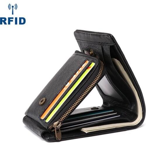 Vintage Leisure Business Fashion Leather Chic Short Wallets Cowhide Multi-Function Brand Card Holder Solid Color Man Coin Purse