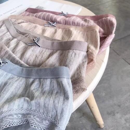 Japanese and Korean Panties Womens Lace Edge Mid Waist Seamless Modal Bow Silk Crotch Briefs Lady Girls Underwear 6pcs lot