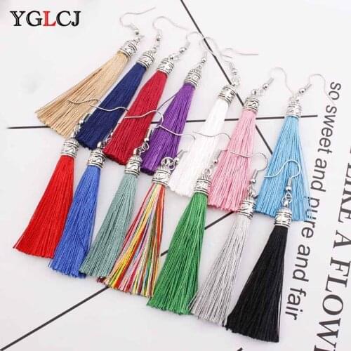 YGLCJ Handmade Tassel Earrings 2020 Trendy Bohemian Black Red 9 colors Long Dangles Vintage Tassel Earrings For Women pendiente