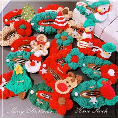 Handmade Cute Christmas Cartoon Knitted Snowman Tree Flower Hair Clips Hairpin D545