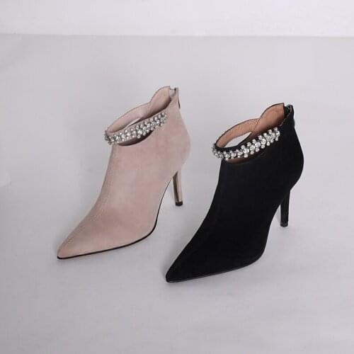 Woman Boots With Crystals Modern Womens Ankle Boots Sexy High Stiletto Shoes On Heel Kid Suede Ladies Pumps Pointed Toe Botas