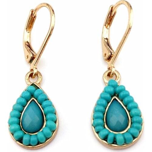 Women Special store Designer waterdrop pendant gold Green hanging earring brincos female earing