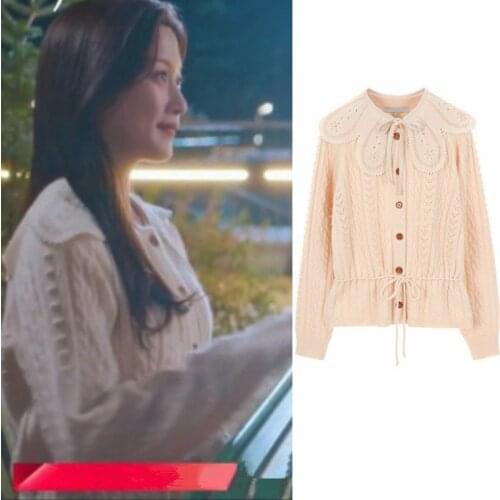 Cardigan Women Autumn Spring 2021 Korean Drama TV Star 문가영 Knitted Crop Top Sweater Female Long Sleeve Sweet Knitwear Streetwear