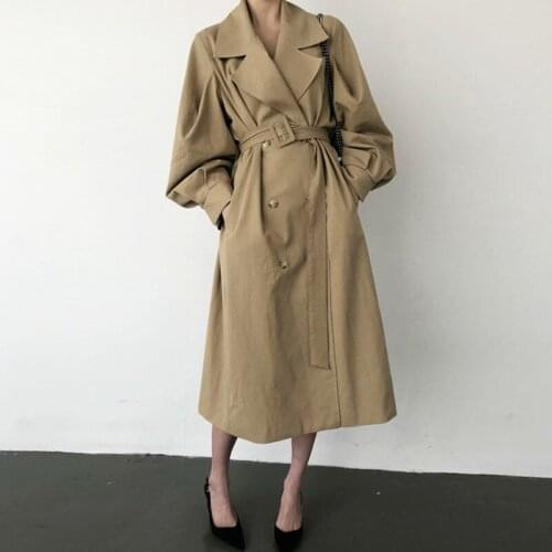 2021 Fall /Autumn Casual Double breasted Simple Classic Long Trench coat with belt Chic Female windbreaker