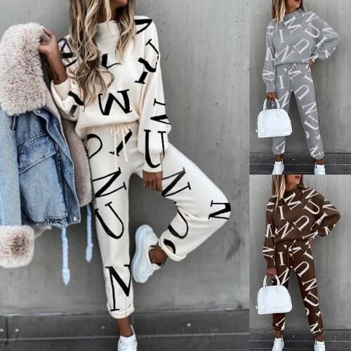Womens Tracksuit Suit Womens Long Sleeve Printed Pullover Tops And Drawstring Joggers 2 Piece Suit худи vetement femme 2021