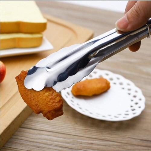 1pc BBQ Stainless Tongs Salad Bread Serving Tongs Non-Stick Kitchen Barbecue Grilling Cooking Tongs Kitchen Accessories