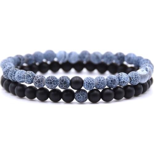2 Pcs/Set Natural Stone Beads Distance Bracelet Handmade 6mm Beaded DIY Braclet For Lovers Best Friend DIY Jewelry Bileklik