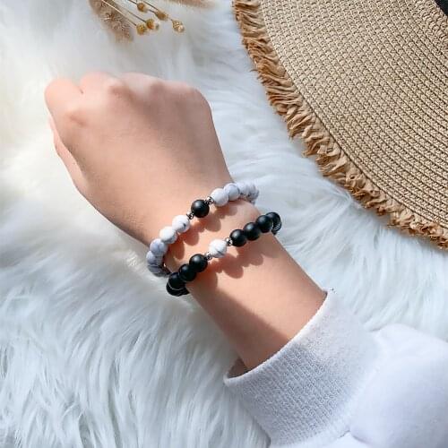 2pcs/set Natural Stone Beads Yoga Bracelet For Lovers Distance Magnetic Couple Bracelets Friendship Jewelry