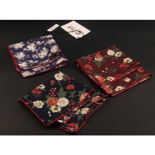 22color new Korean fashion designer high quality mens pocket squares Handkerchiefs print flower cotton 24x24cm 50pcs/lot