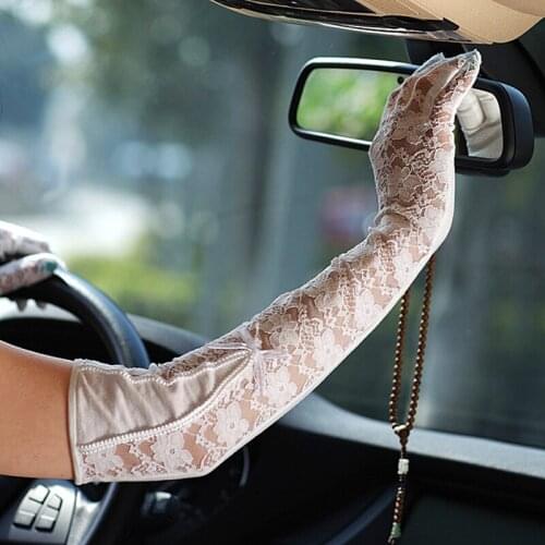 Free Shipping Women Sunscreen Gloves Female Lace Summer Five Finger Anti-UV Long Opera Sun Driving Glove New Listing UV007Z